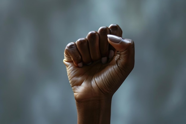 Une femme afro-américaine avec de longs ongles lève le bras