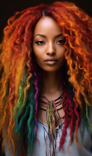 Une femme afro-américaine à la mode avec des dreadlocks colorés isolés sur noir