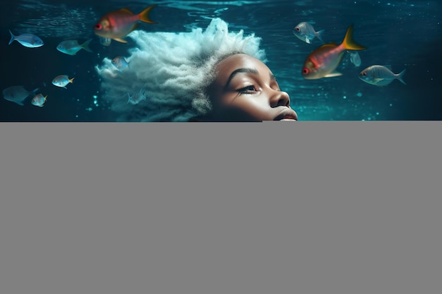 Une femme afro-américaine nage sous l'eau dans la mer.