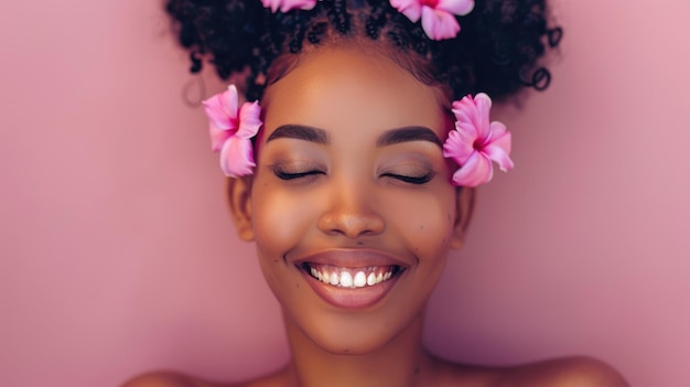 Une femme afro-américaine rayonnante avec des cheveux naturels souriante