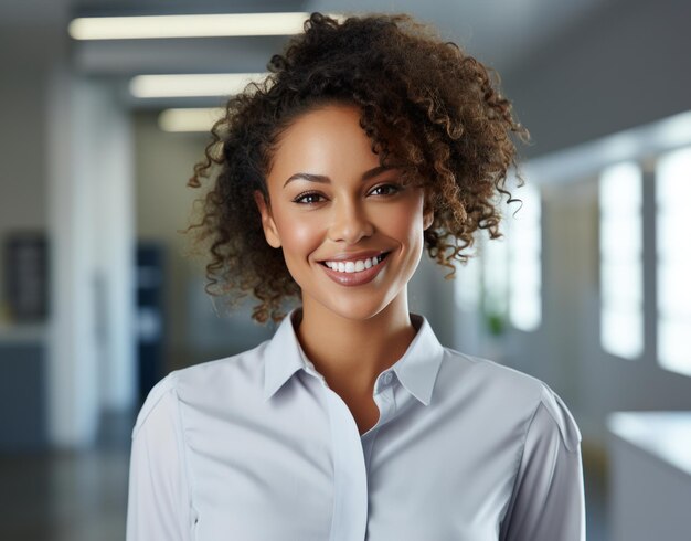 Photo une femme afro-américaine souriant à la caméra.