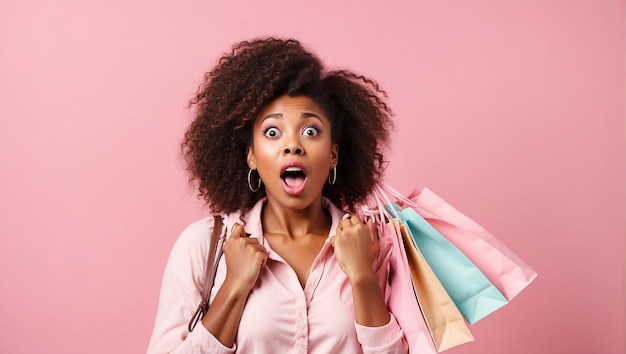 Une femme afro-américaine tenant des sacs à provisions