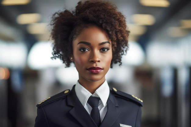 Photo femme afro-américaine en uniforme d'hôtesse de l'air