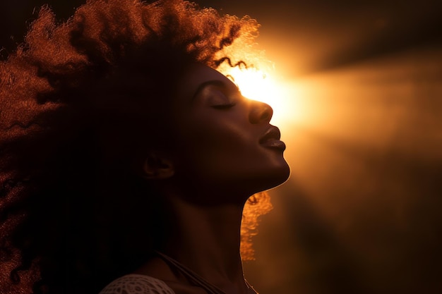 une femme avec un afro au soleil