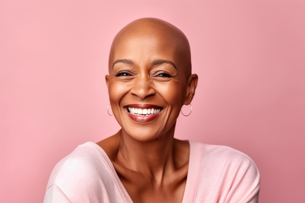 Femme afro chauve positive luttant contre le cancer AI générée