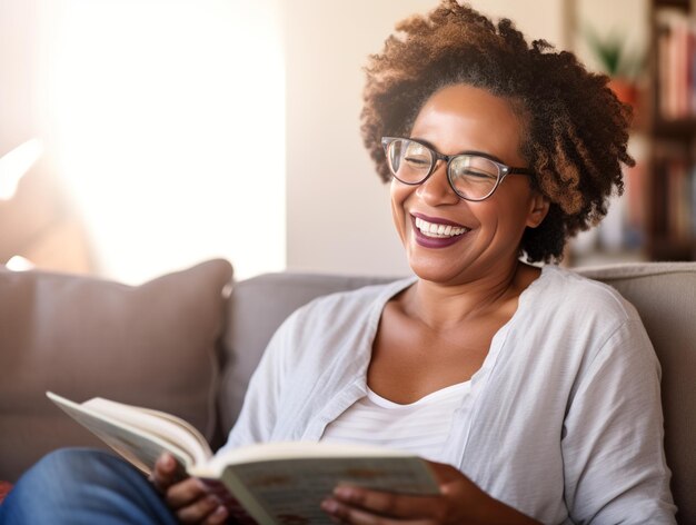 Photo une femme afro lit un livre.