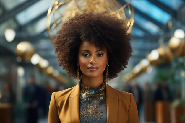 Femme avec Afro posant pour la photo