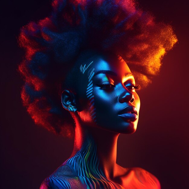 Une femme afro à la silhouette colorée, une belle image de rêve en arrière-plan.