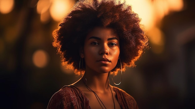 Une femme avec un afro sur la tête