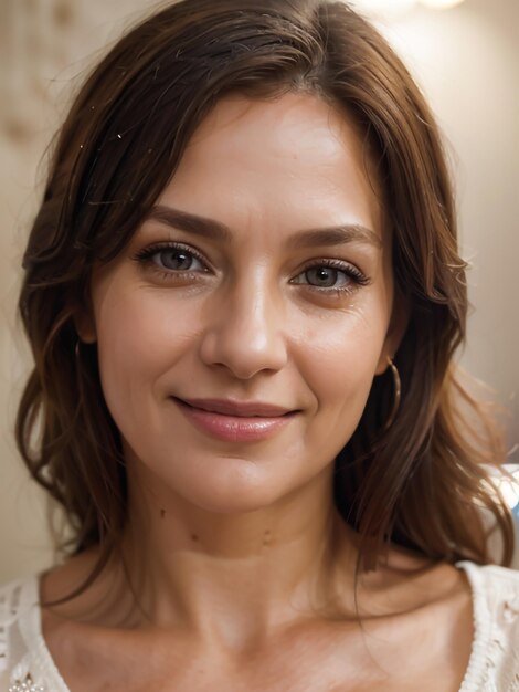 Une femme d'âge moyen avec un joli sourire sur le visage.