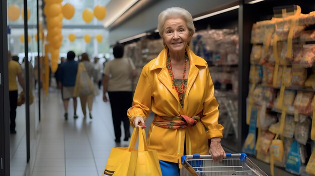 Une femme âgée au supermarché