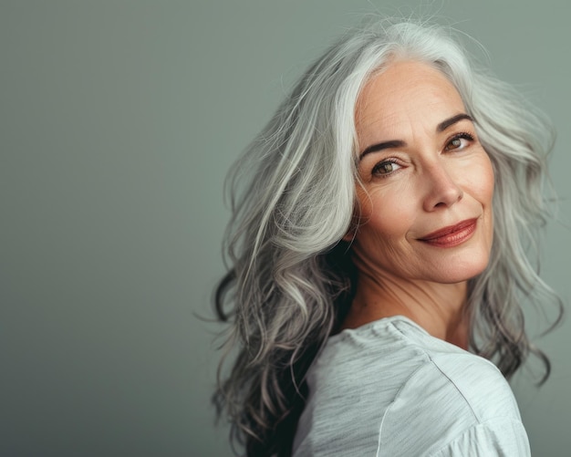 Photo une femme âgée aux cheveux gris posant pour la caméra