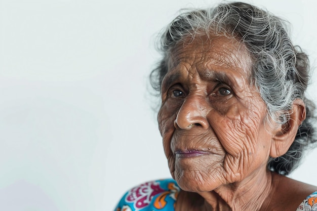 Une femme âgée brésilienne sur fond blanc