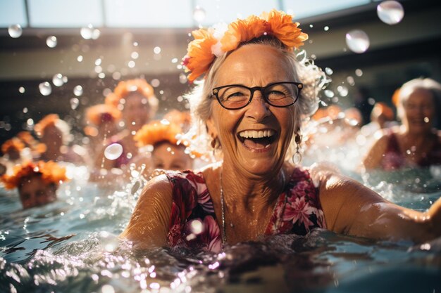 femme âgée dans la piscine