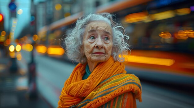 Une femme âgée élégante perdue dans la rue