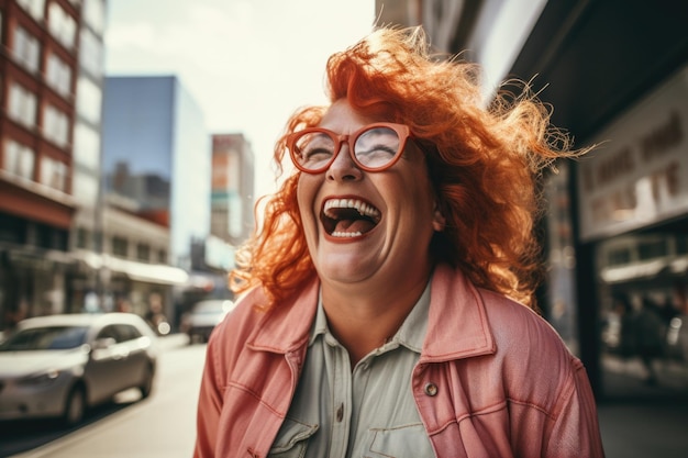 femme âgée expression heureuse à l'extérieur dans une ville générée par ai