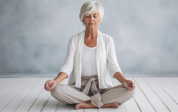 Femme âgée faisant du yoga