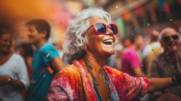 femme âgée, sur, festival couleur