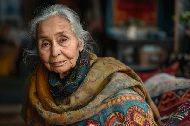 Une femme âgée en foulard