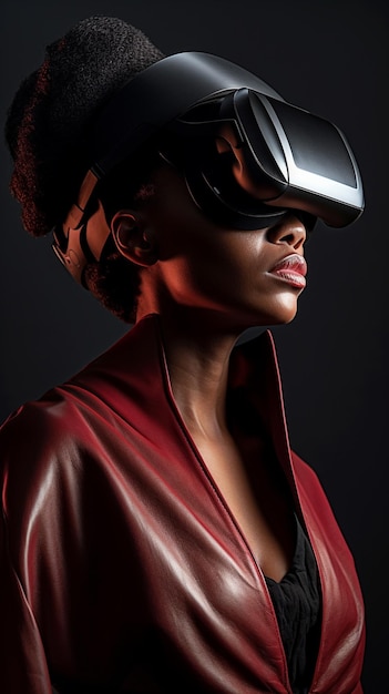 Photo femme âgée ia générative utilisant des lunettes 3d explorant le métaverse immersif