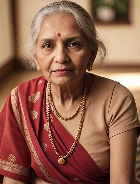 La femme âgée de l'Inde porte un sari. C'est le festival de Holi connu sous le nom de festival des couleurs.