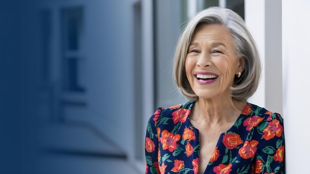 Une femme âgée joyeuse et souriante isolée sur le blanc