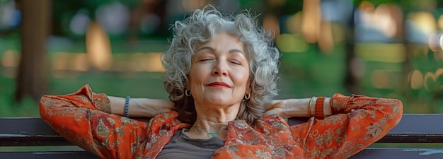 Photo une femme âgée de plus de quarante ans reposant sur un banc