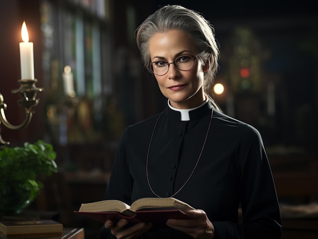 Femme âgée prêtre à l'église