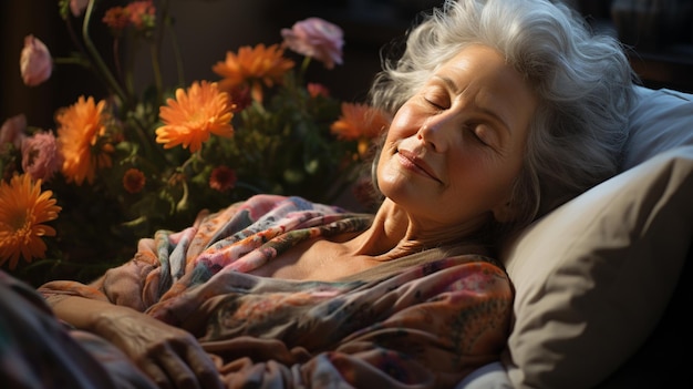 une femme âgée qui dort dans un fauteuil