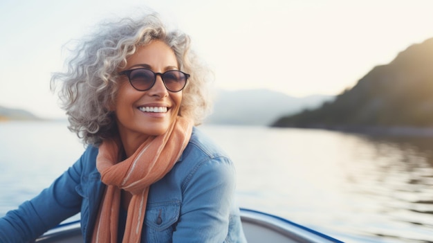 femme âgée, repos, bord mer