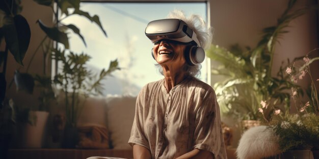 Photo une femme âgée s'engage avec la vr