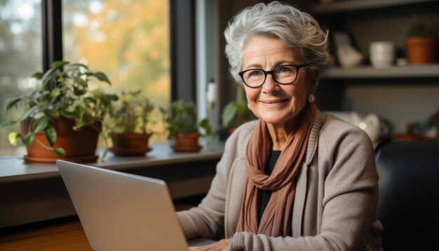 une femme âgée utilisant un ordinateur portable