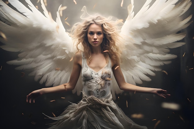 Une femme avec des ailes d'ange.