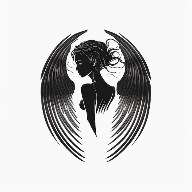 Une femme avec des ailes et une image en noir et blanc d'une femme avec des ailes.