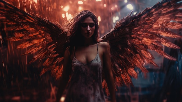 Une femme avec des ailes qui dit 'ange' sur ellegénérative ai