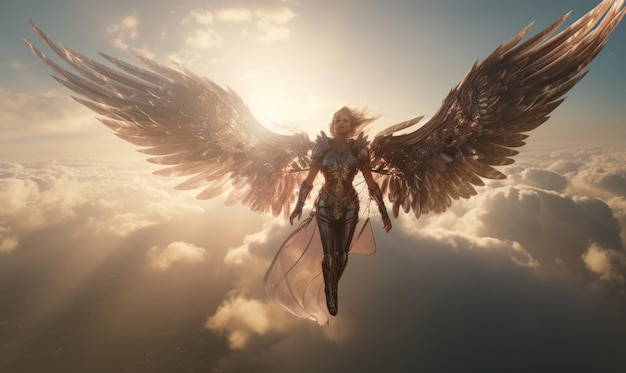 Une femme avec des ailes volant dans le ciel