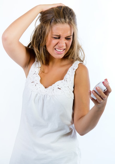 Photo femme air inquiet sur l'horloge