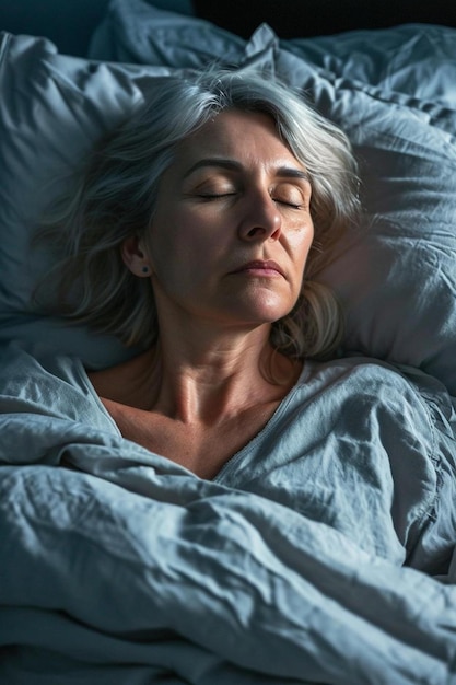 Photo une femme allongée dans son lit, les yeux fermés