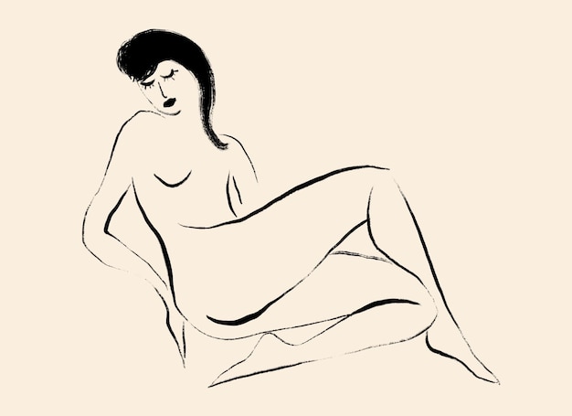 Photo femme allongée dessin au trait corps art féminin art minimaliste