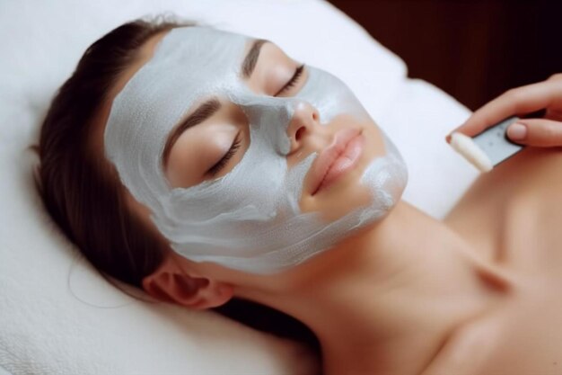 une femme allongée avec un masque facial sur