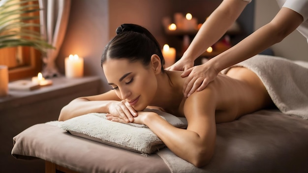 Une femme allongée qui reçoit un massage.