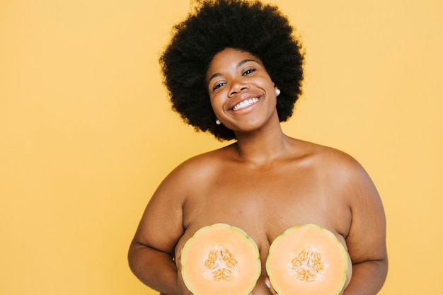 femme américaine africaine, à, melons