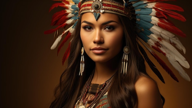 Femme amérindienne en tenue de fête isolée sur fond dégradé