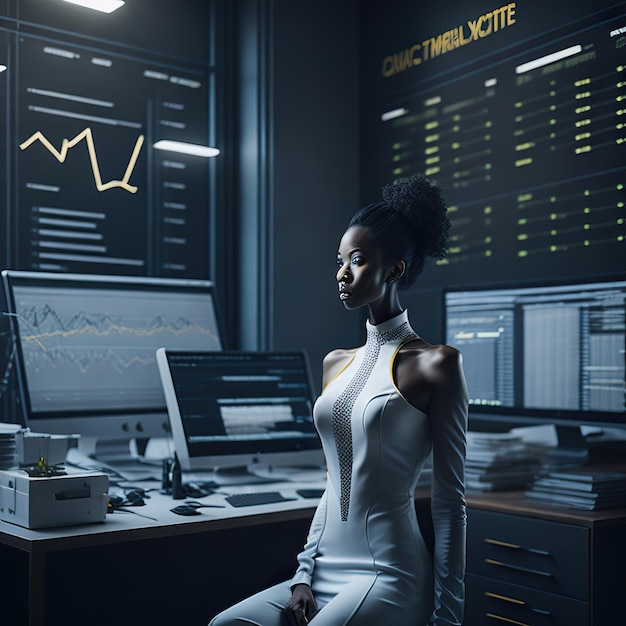 Femme analysant les stocks dans le bureau du technologue