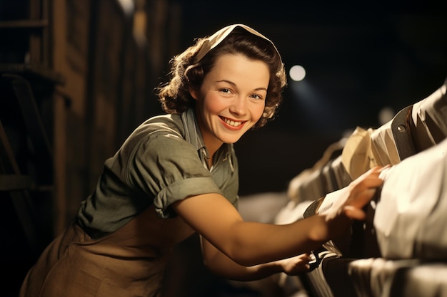 Photo une femme des années 60 travaillant dans une usine vieille photo en couleur