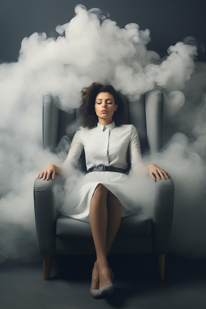 Femme avec anxiété assise en Full Shot Ai