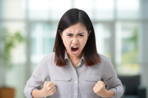 Une femme d'apparence asiatique qui semble furieuse.