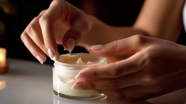 femme appliquant de la crème sur ses mains