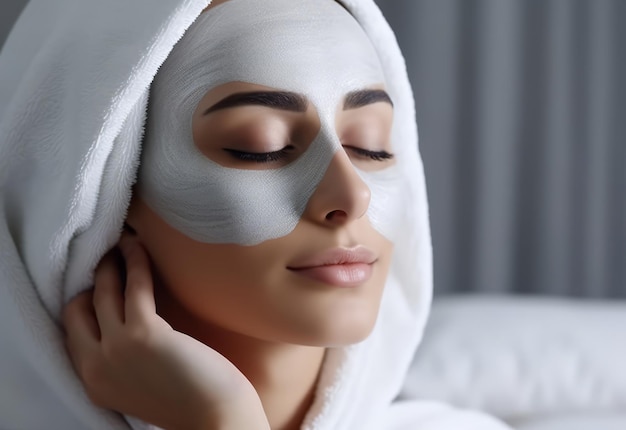 Une femme applique un masque facial en argile