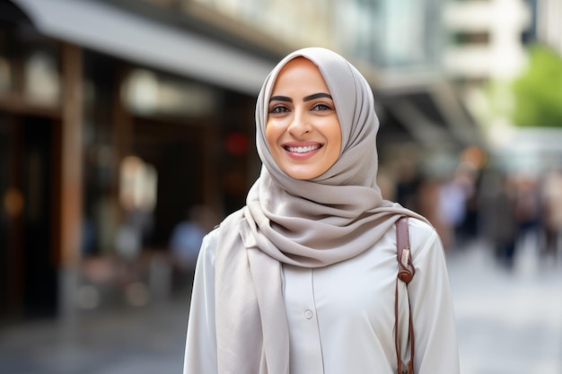 une femme arabe sourit à la caméra